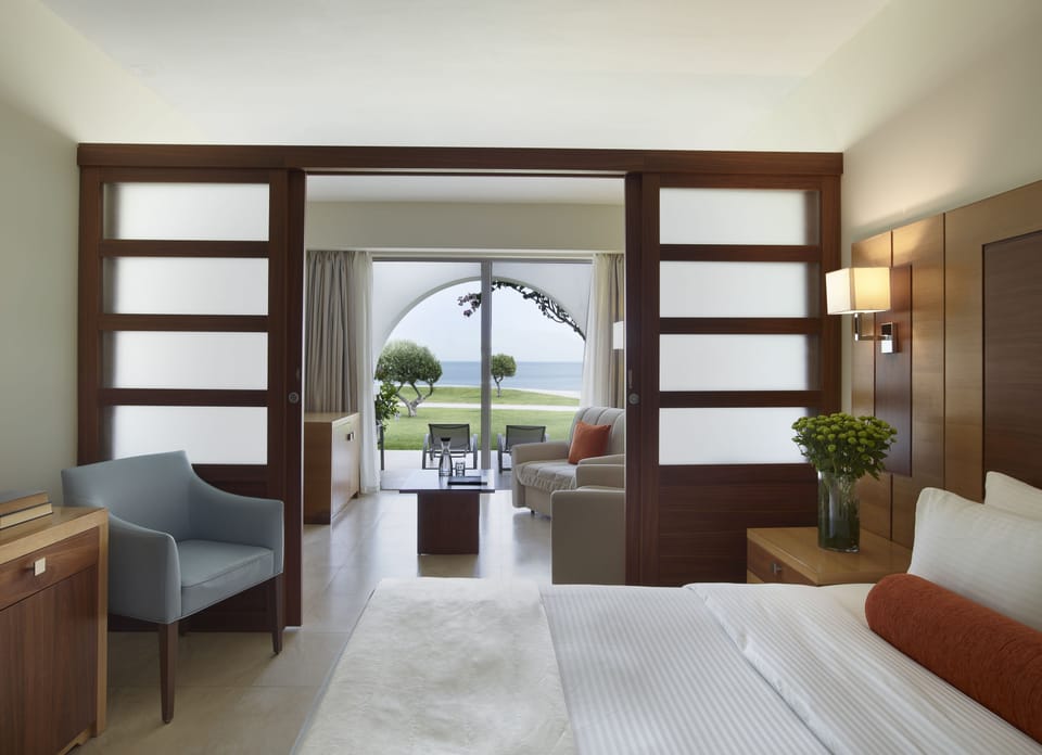 Superior Double Room, Pool View, Ground Floor | Premium bedding, in-room safe, laptop workspace, blackout drapes
