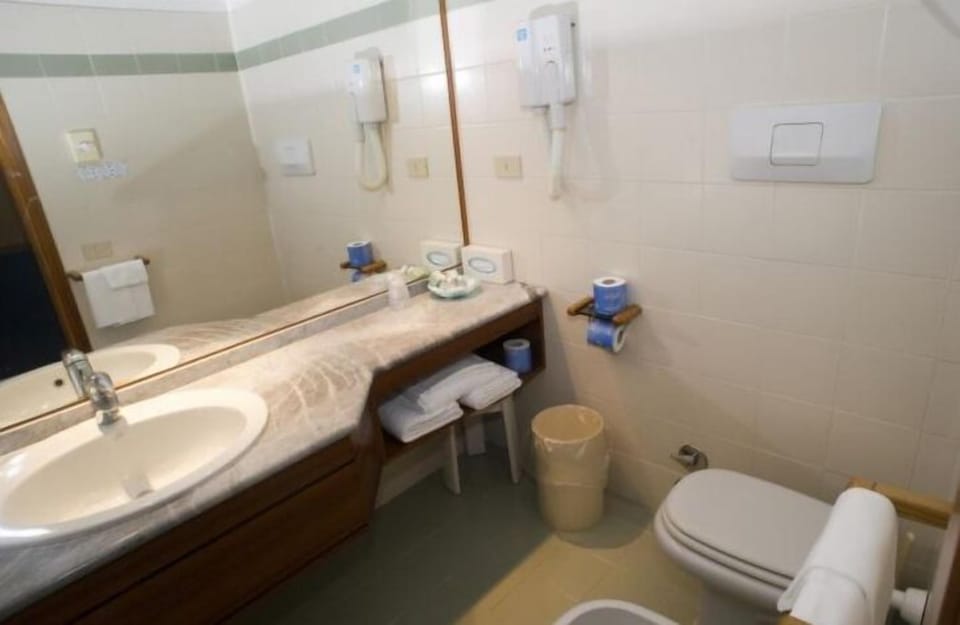 Combined shower/tub, free toiletries, hair dryer, bidet