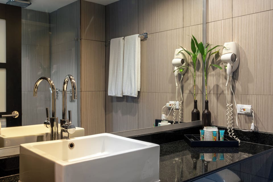 Room, Multiple Beds, Pool Access, Pool View | Bathroom | Shower, rainfall showerhead, eco-friendly toiletries, hair dryer