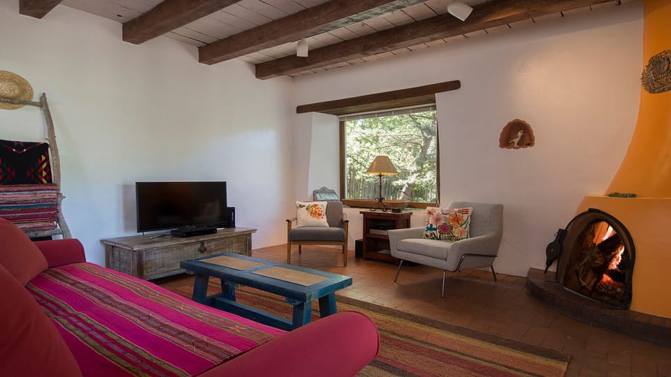 Living area with cozy fire