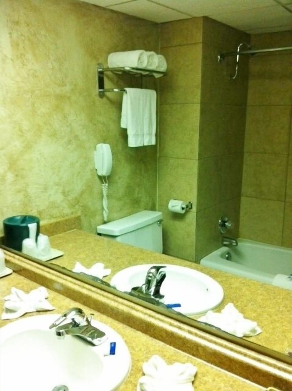 Combined shower/tub, free toiletries, hair dryer, towels
