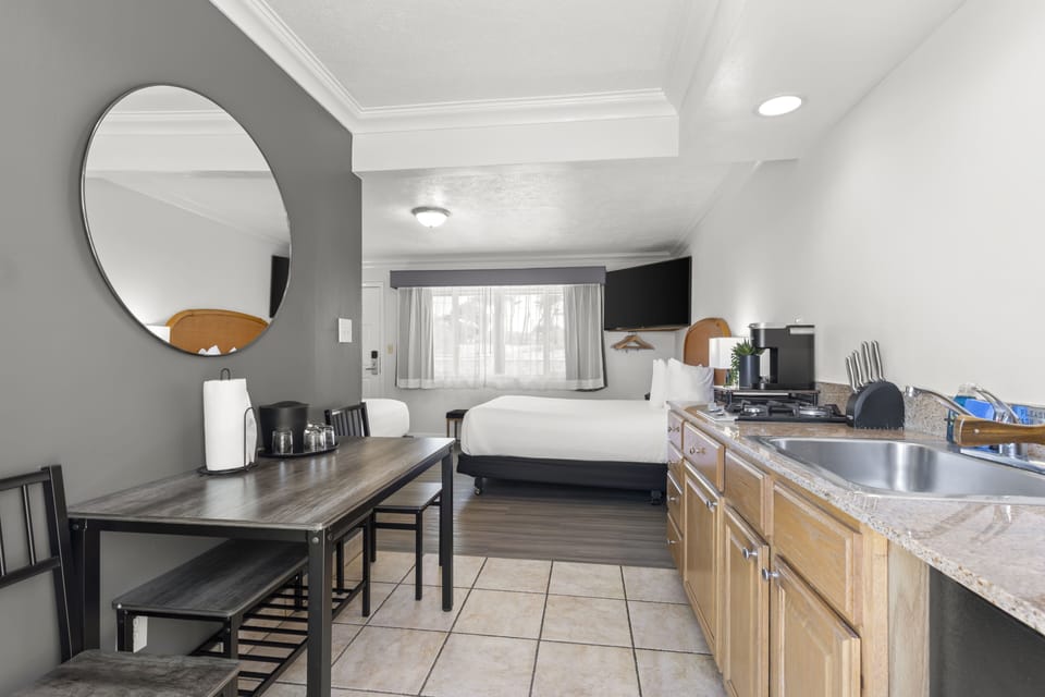 Kitchenette Room with View (Pet Friendly) | Private kitchen | Fridge, microwave, coffee/tea maker, eco-friendly cleaning products