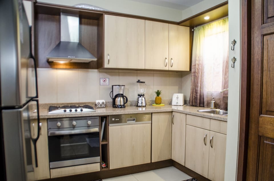 Our lovely kitchen! with stove, oven, freezer, refrigerator, dishwasher , etc. 
