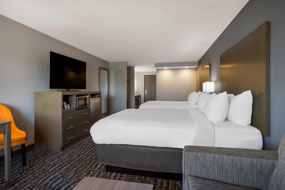 Room, 2 Queen Beds, Accessible, Non Smoking (Accessible Tub) | Laptop workspace, blackout drapes, iron/ironing board