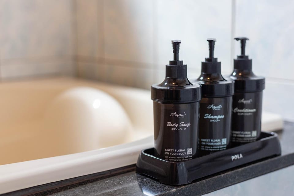 Separate tub and shower, free toiletries, hair dryer, bathrobes