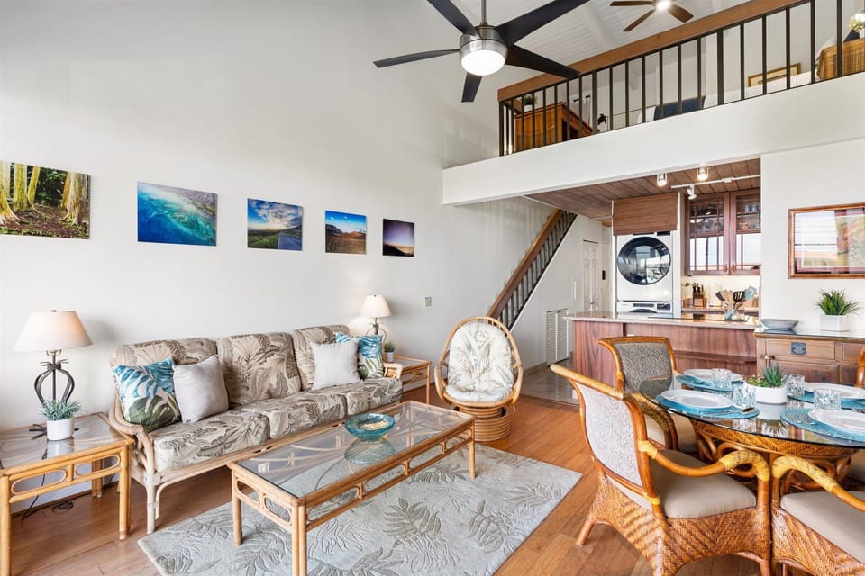 There are ceiling fans and an AC in the condo