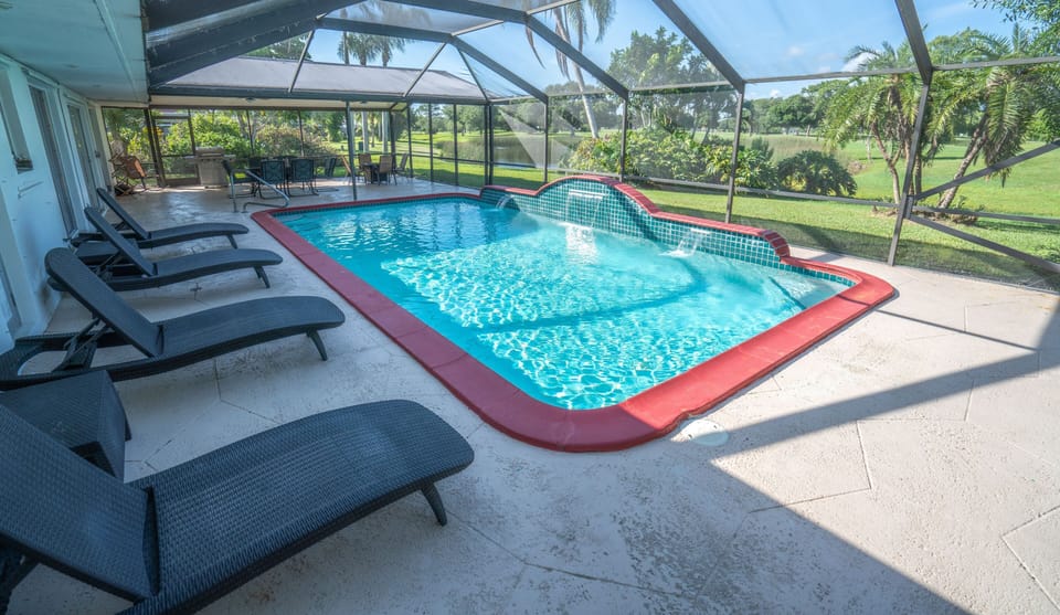 Plenty of space around the 30’ x 15’ swimming pool for chaise lounges.
