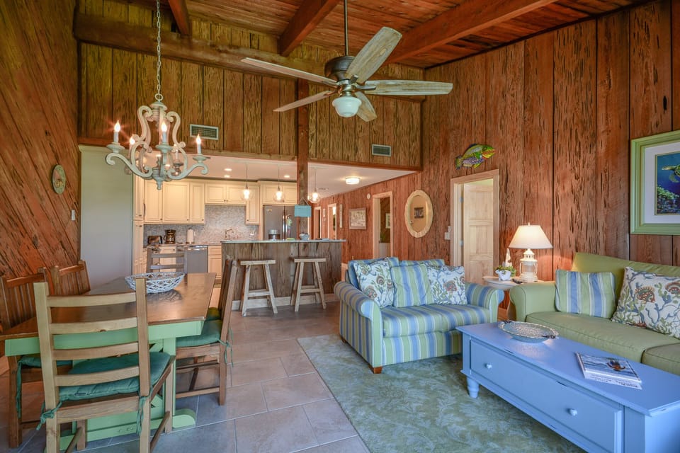 Living, dining and kitchen area.