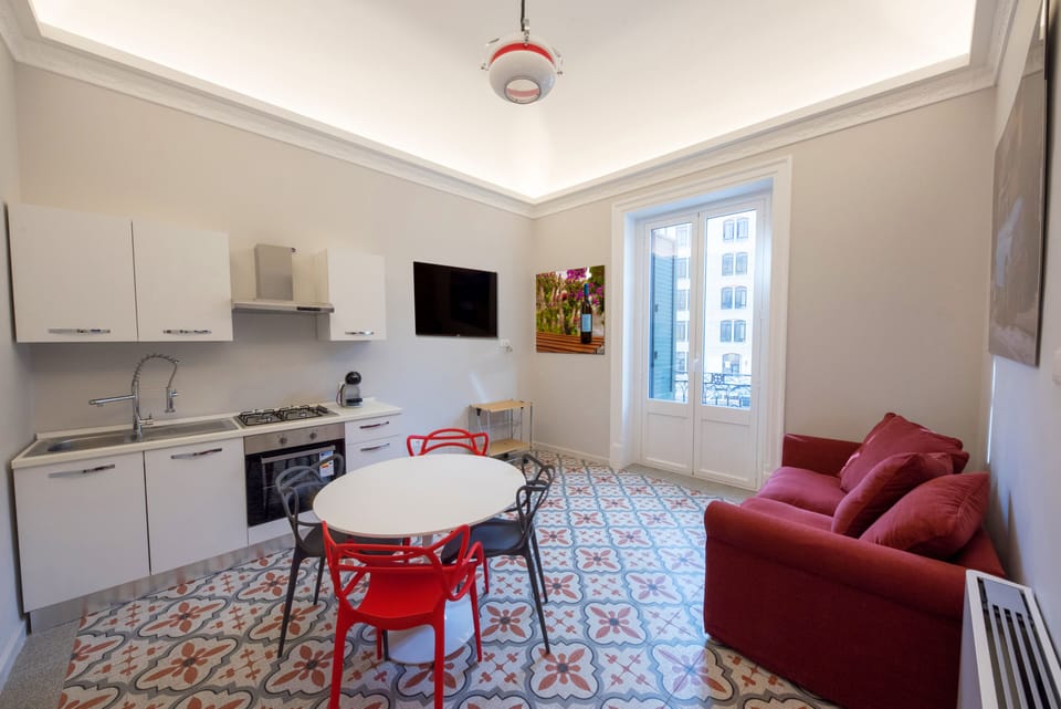 Romantic Apartment | Private kitchen | Full-size fridge, cleaning supplies