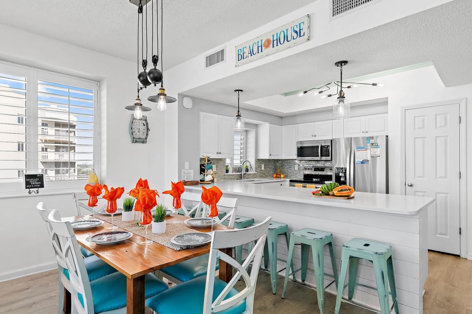 Dining table and bar seating