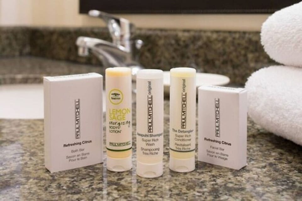 Free toiletries, hair dryer, towels, soap