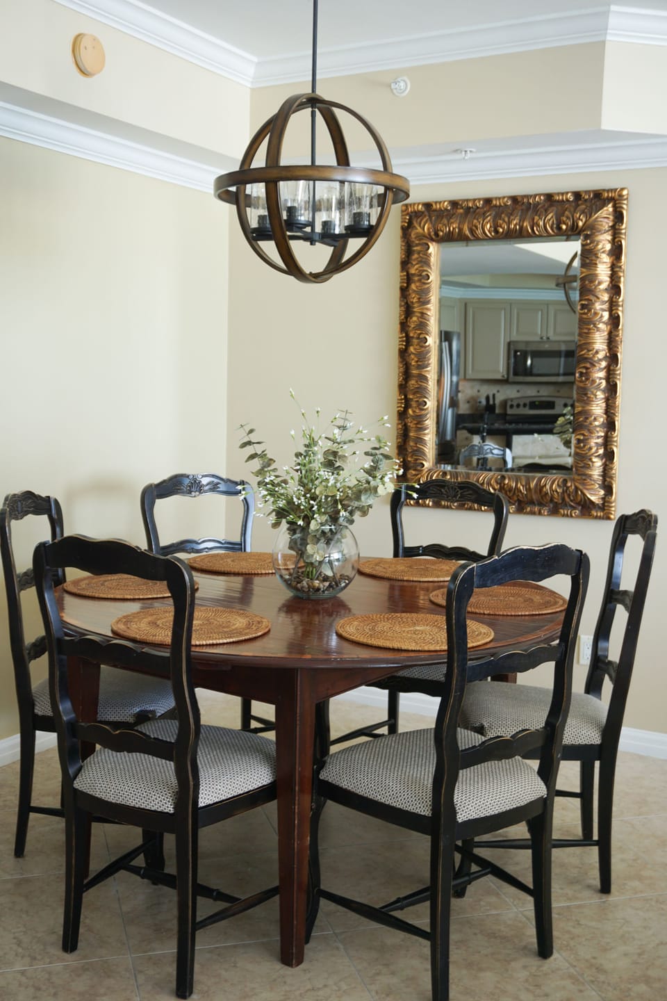 Dining table seats 6 but can expand to seat 8