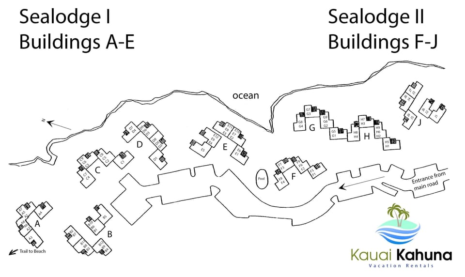 A map of the Sealodge complex. There are no laundry facilities on the grounds, but luckily G8 has an in unit washer and dryer!