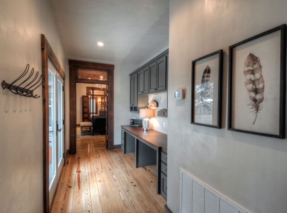 Master hallway with built in desk area