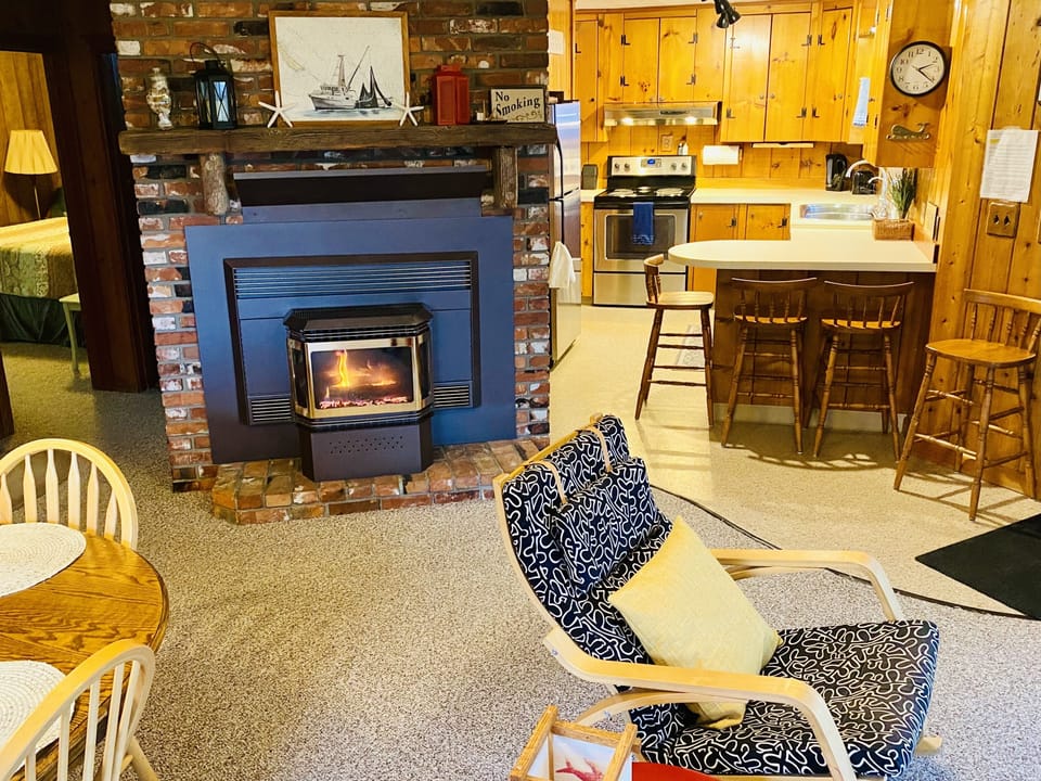 There is a great propane fireplace, which provides  secondary heat and ambience!
