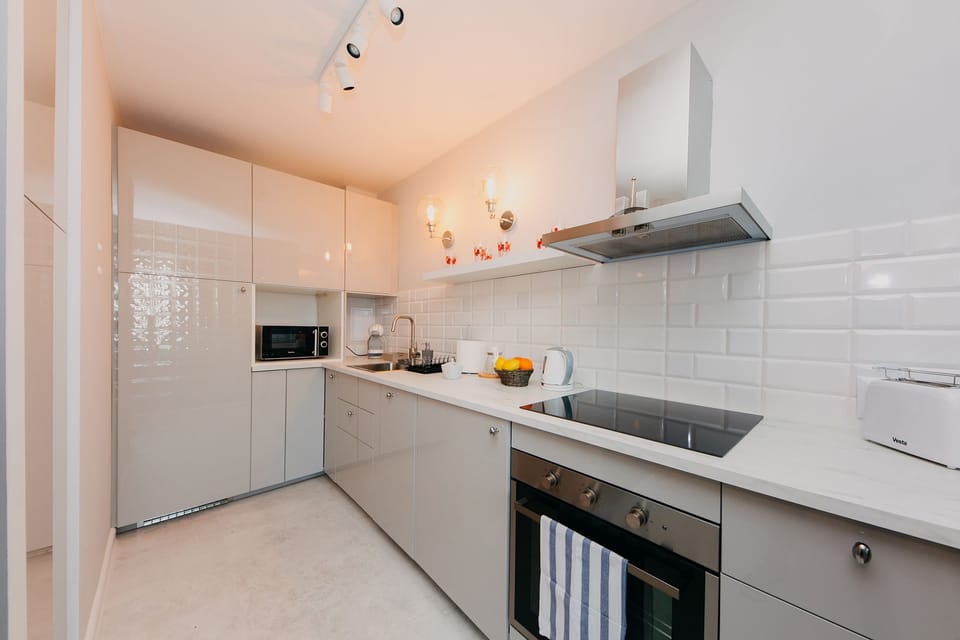 Comfort Apartment, 1 Bedroom, Balcony | Private kitchen | Fridge, microwave, oven, stovetop