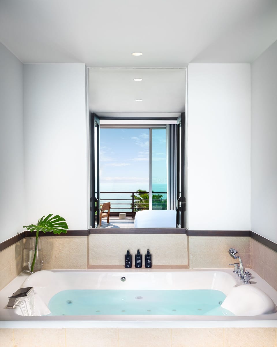 Combined shower/tub, free toiletries, hair dryer, bathrobes