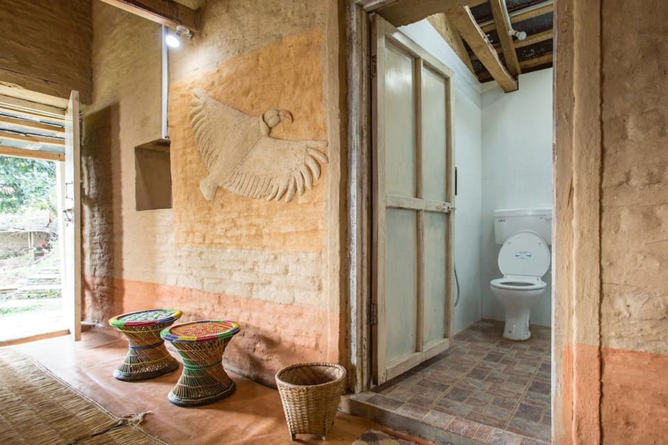 Shower, free toiletries, slippers, towels