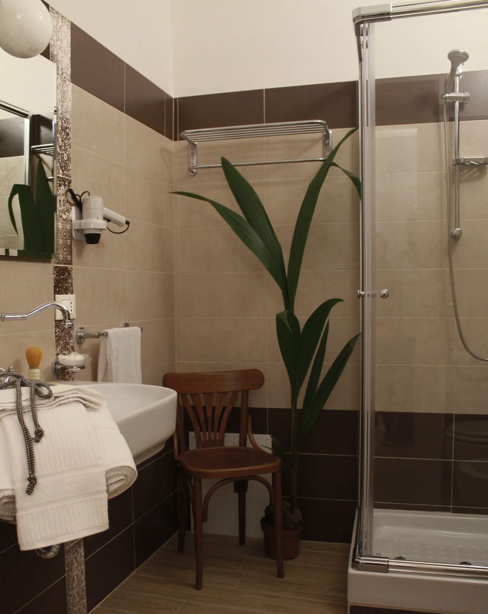 Shower, free toiletries, hair dryer, bathrobes