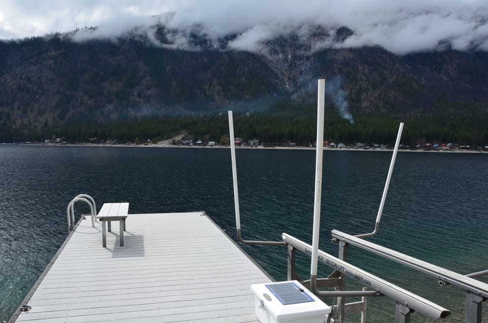 Log steps down to waterfront & Dock & Boatlift