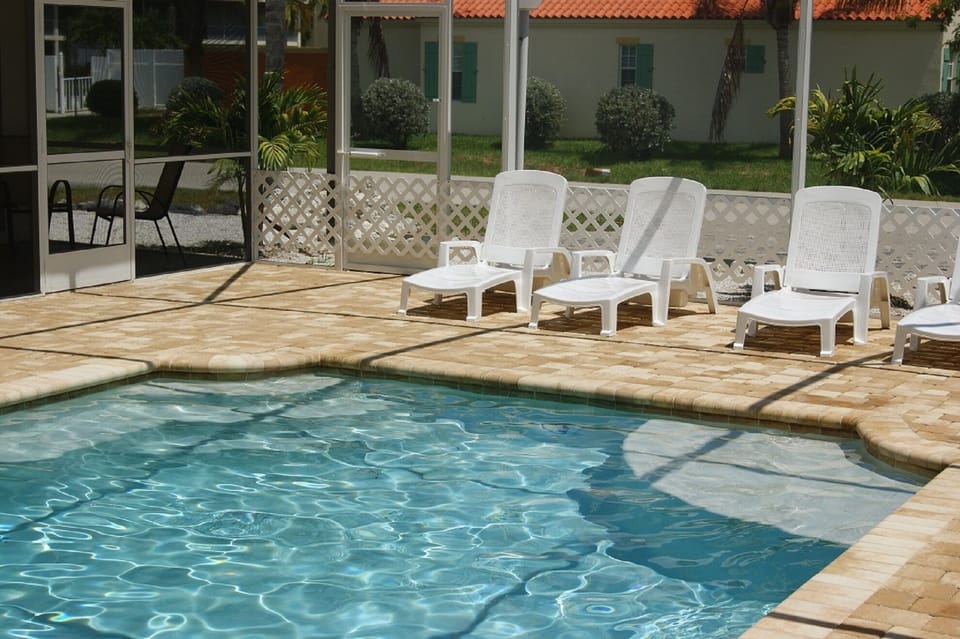 sunbeds at the community pool