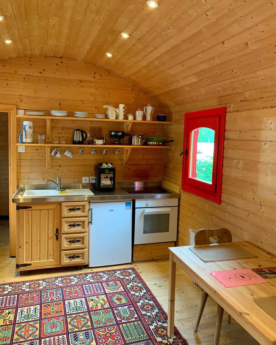 Romantic Cabin, 1 Double Bed, Mountain View, Slope side | Private kitchenette | Highchair, cleaning supplies