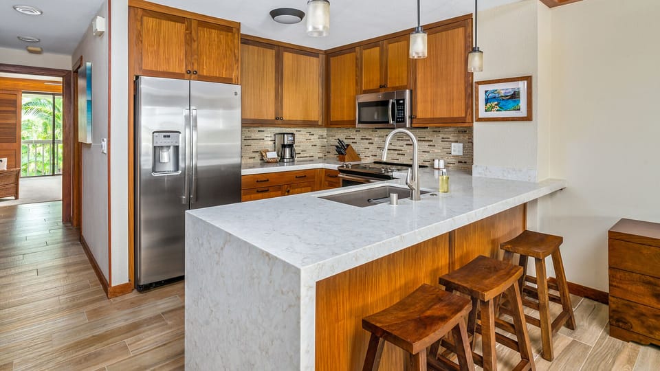Poipu Kapili Resort #20 - Fully Equipped Kitchen & Breakfast Bar - Parrish Kauai