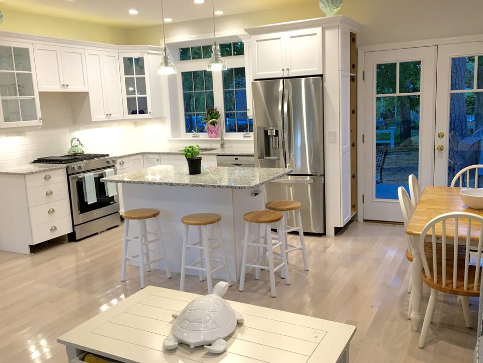 gas range/convection oven, microwave drawer, Bosch dishwasher, French door fridg