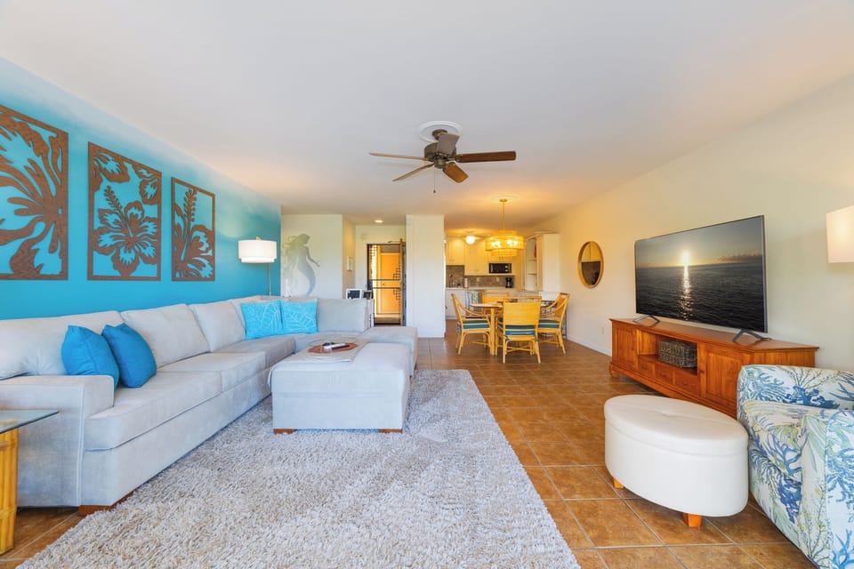 Lounge, dine, cook. The whole vibe…one room.  Laid back luxury, Kona style.