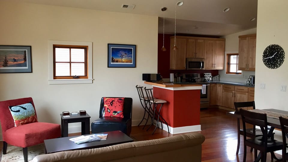 The main living area  looking into kitchen