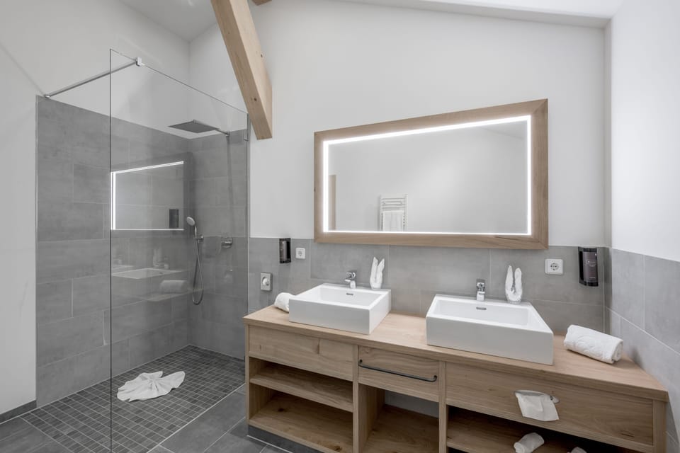 Suite | Bathroom | Shower, free toiletries, hair dryer, bathrobes