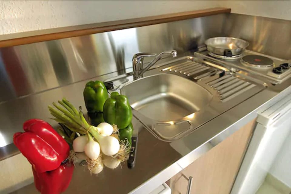 Fridge, microwave, stovetop, electric kettle