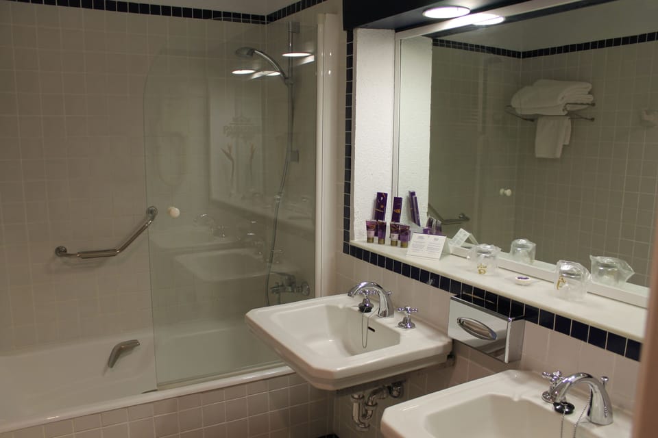 Hair dryer, bidet, towels
