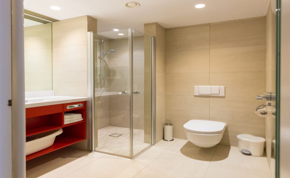 Shower, free toiletries, hair dryer, towels