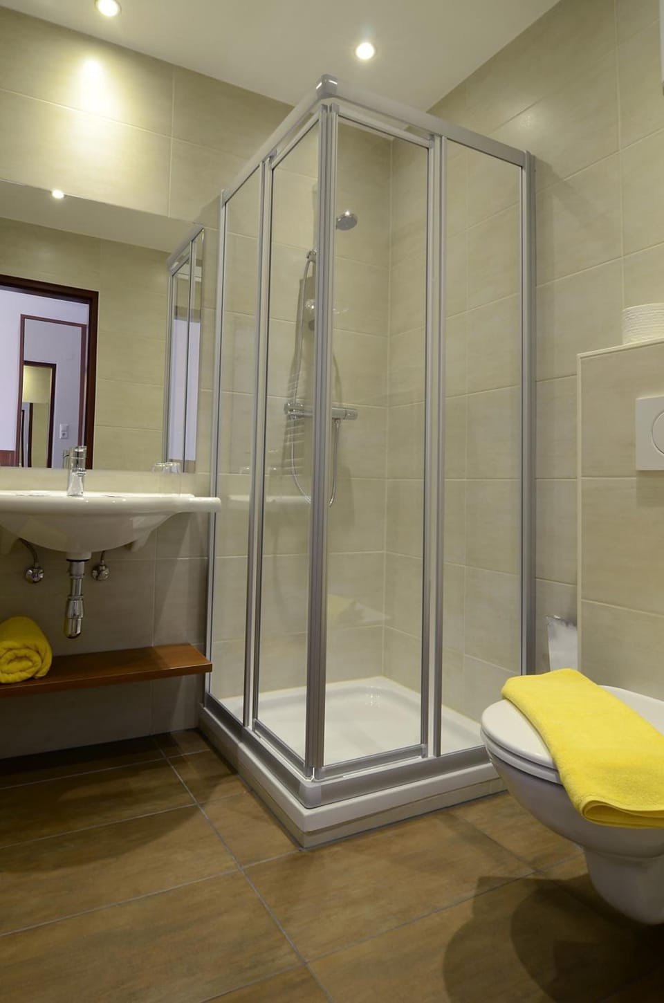 Shower, free toiletries, hair dryer, towels