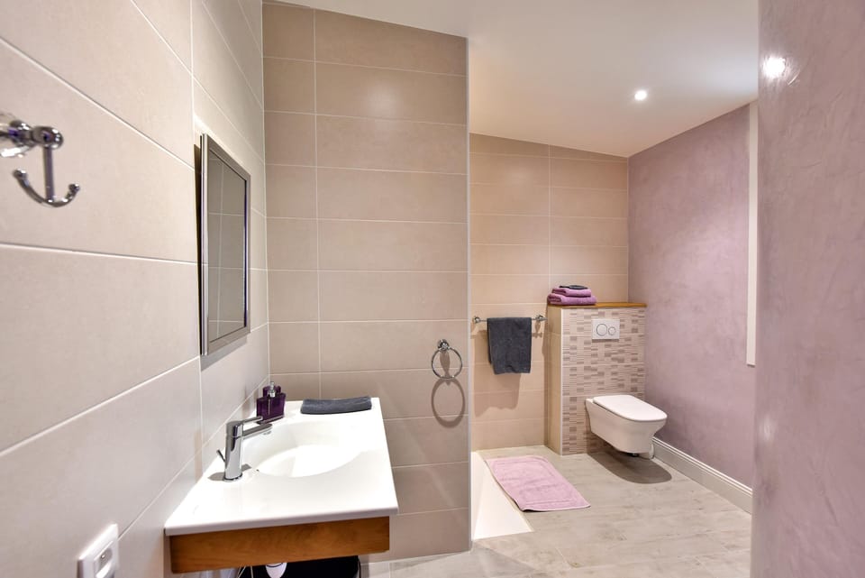 Romantic Room | Bathroom | Shower, hydromassage showerhead, eco-friendly toiletries, hair dryer