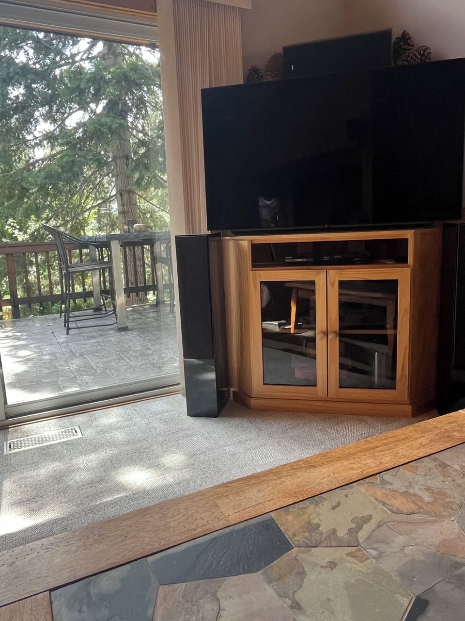 Entertainment system and view to stamped concrete deck