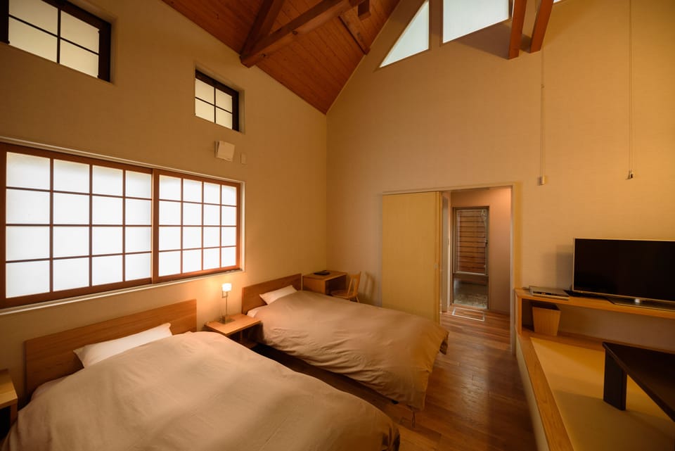 Japanese Western Style Room, Half Open Air Bath (KOHAKU) | WiFi (free), individually decorated, individually furnished, bed sheets