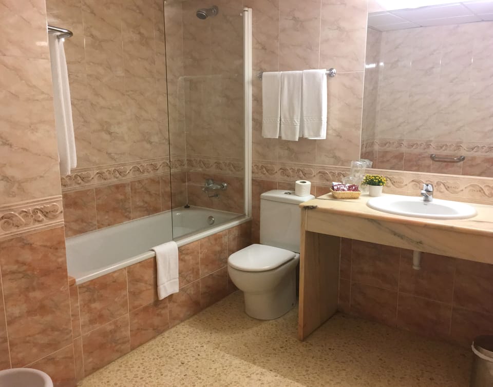 Shower, free toiletries, hair dryer, towels