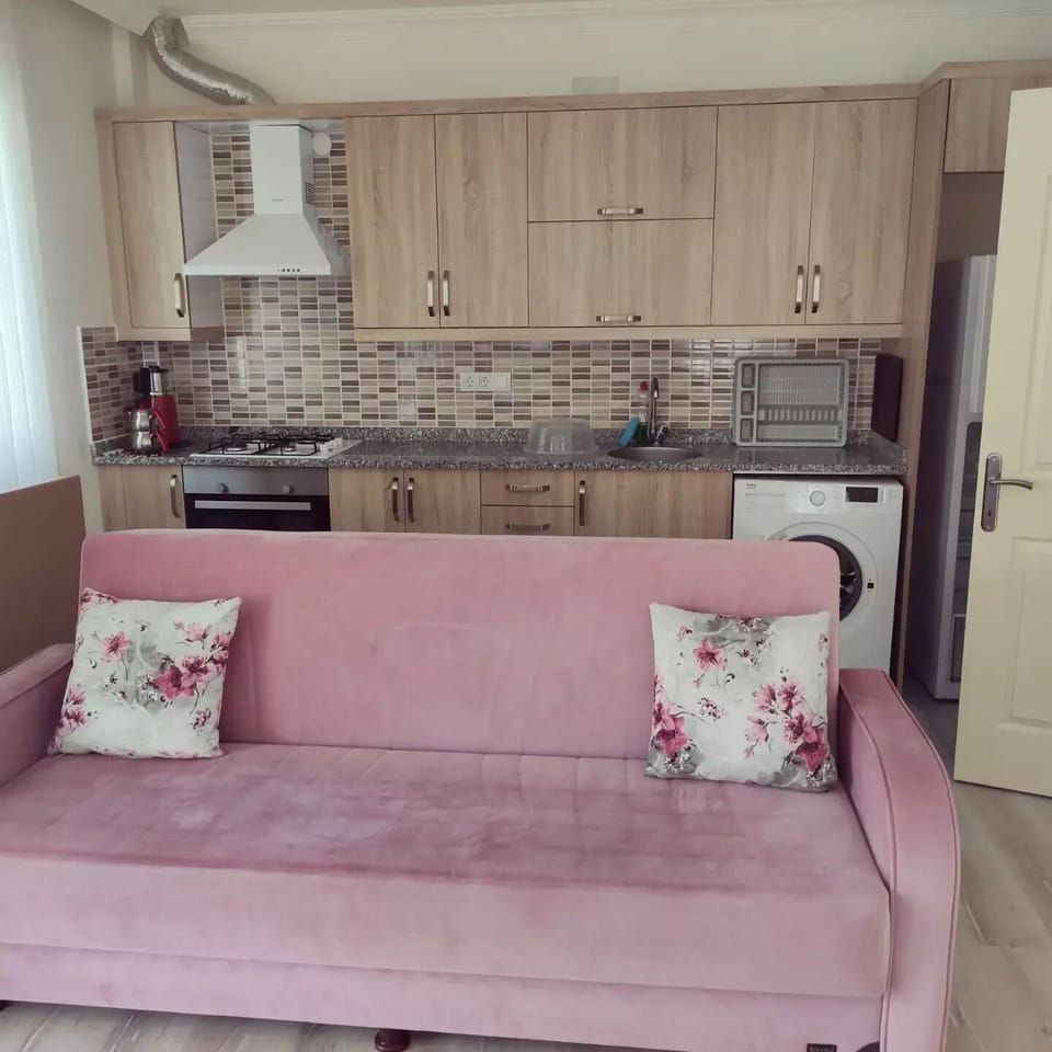 Full-size fridge, oven, stovetop, dishwasher