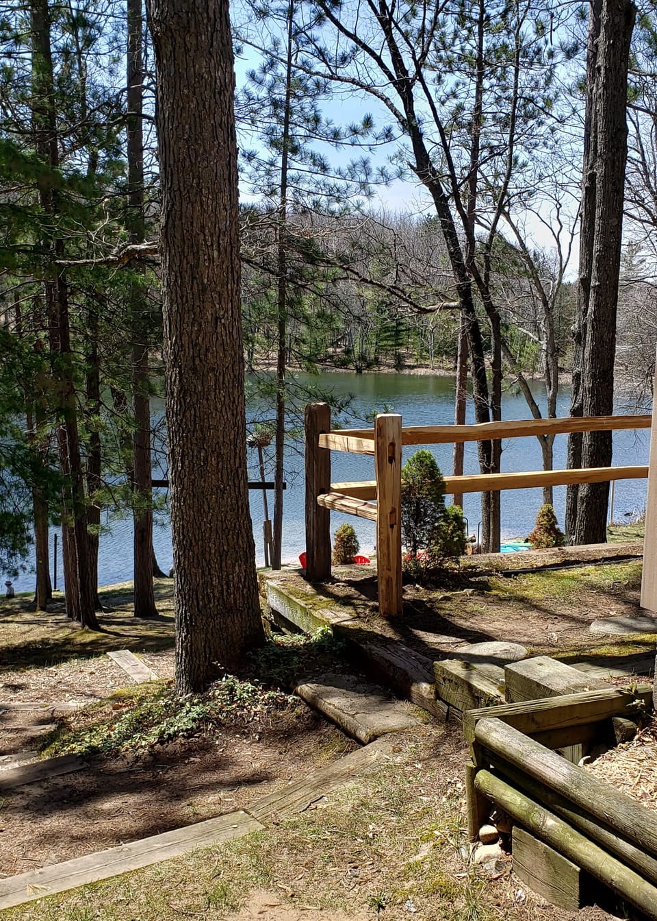 Steps down to lake and bottom level.