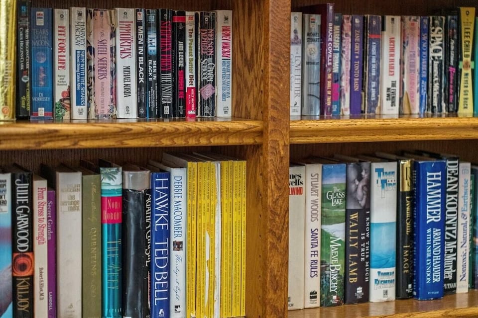 Bookshelf with books.