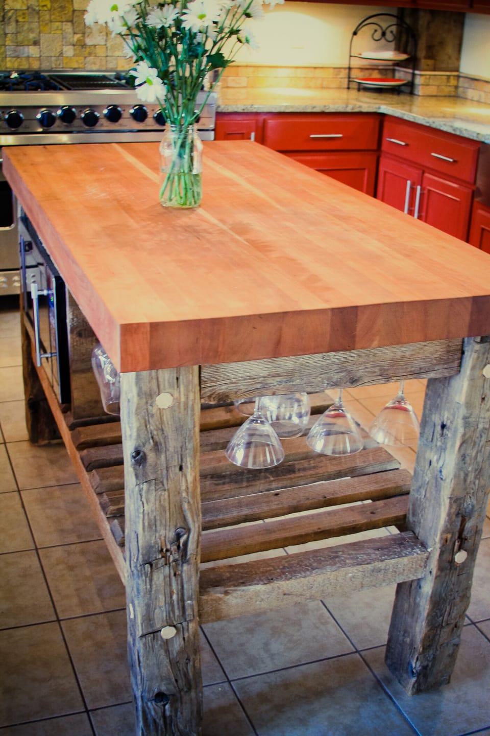 Kitchen island with microwave