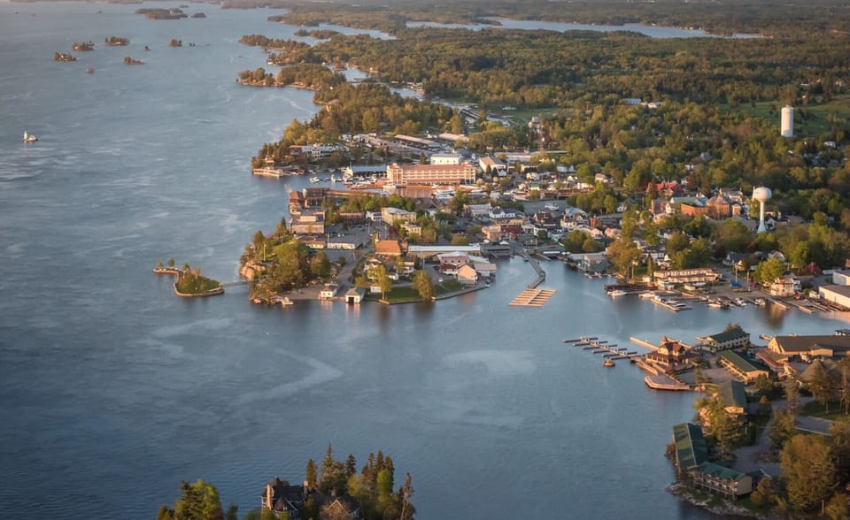 Arial view over the village of Alexandria Bay, NY