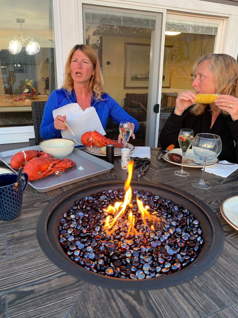 Perfect place for an outdoor picnic. Gas fire-pit bar hight w/ 6 chairs