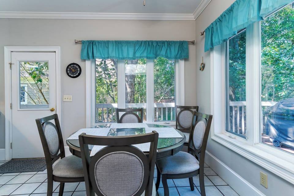 A door leads out to the deck