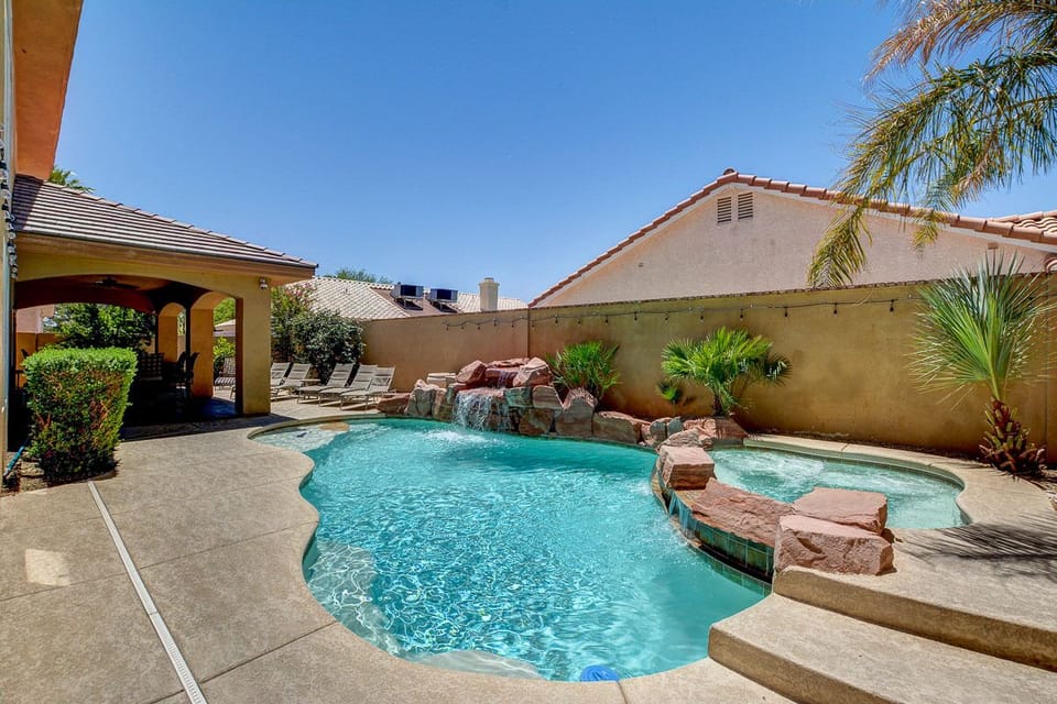 View of the pool from the just outside the downstairs bedroom.
