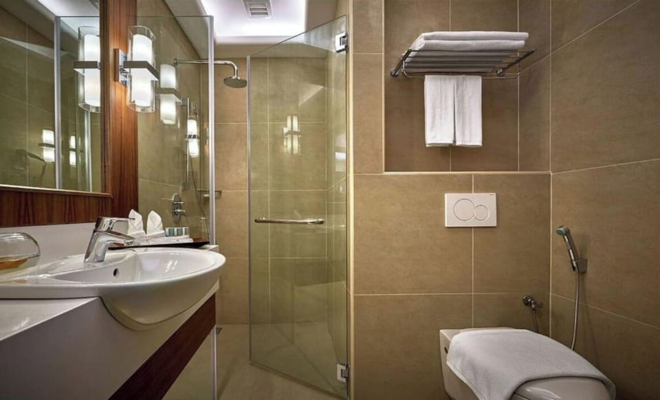 Shower, free toiletries, towels