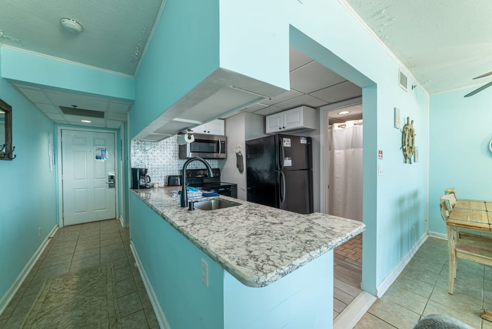 Updated granite counters with new cabinetry