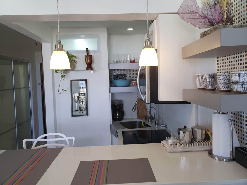 The kitchen area.